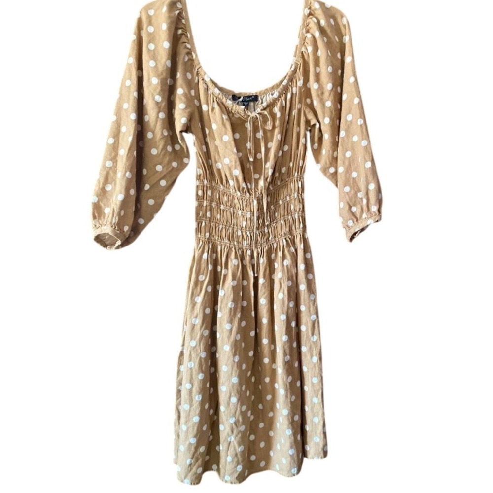 Velvet Heart Polka‎ Dot Dress Smocked Waist Tie Neck Casual Cute Size S